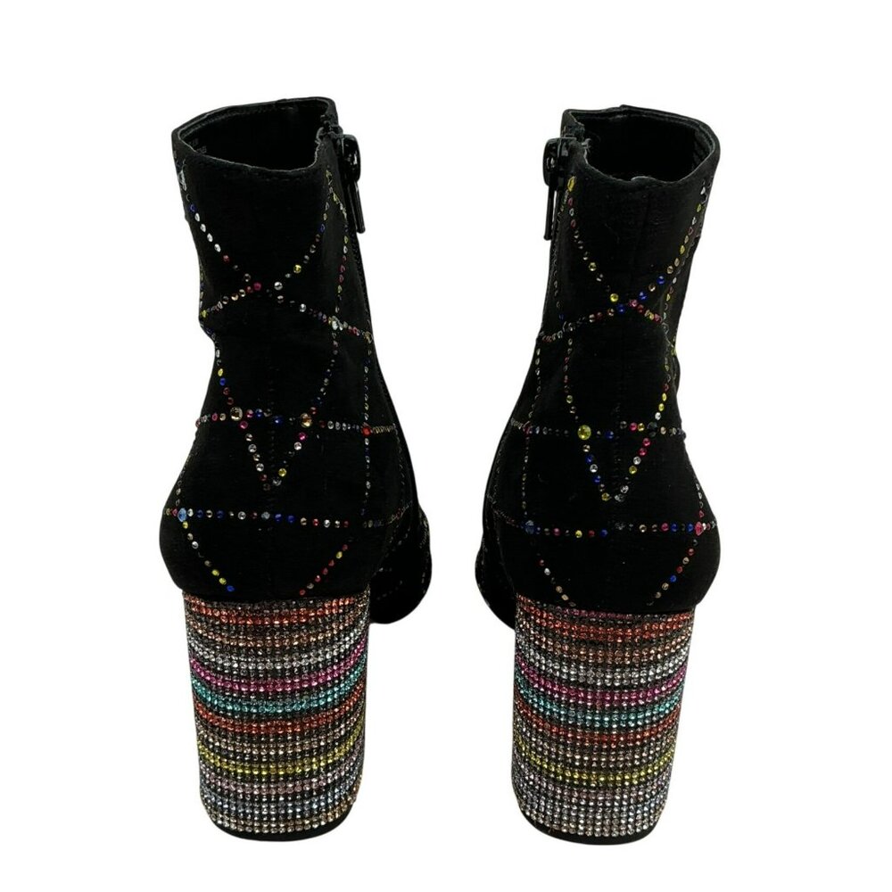 Betsey Johnson Kassie Rhinestone Block Heel Zip Ankle Booties Womens 8.5M Black - Picture 6 of 16